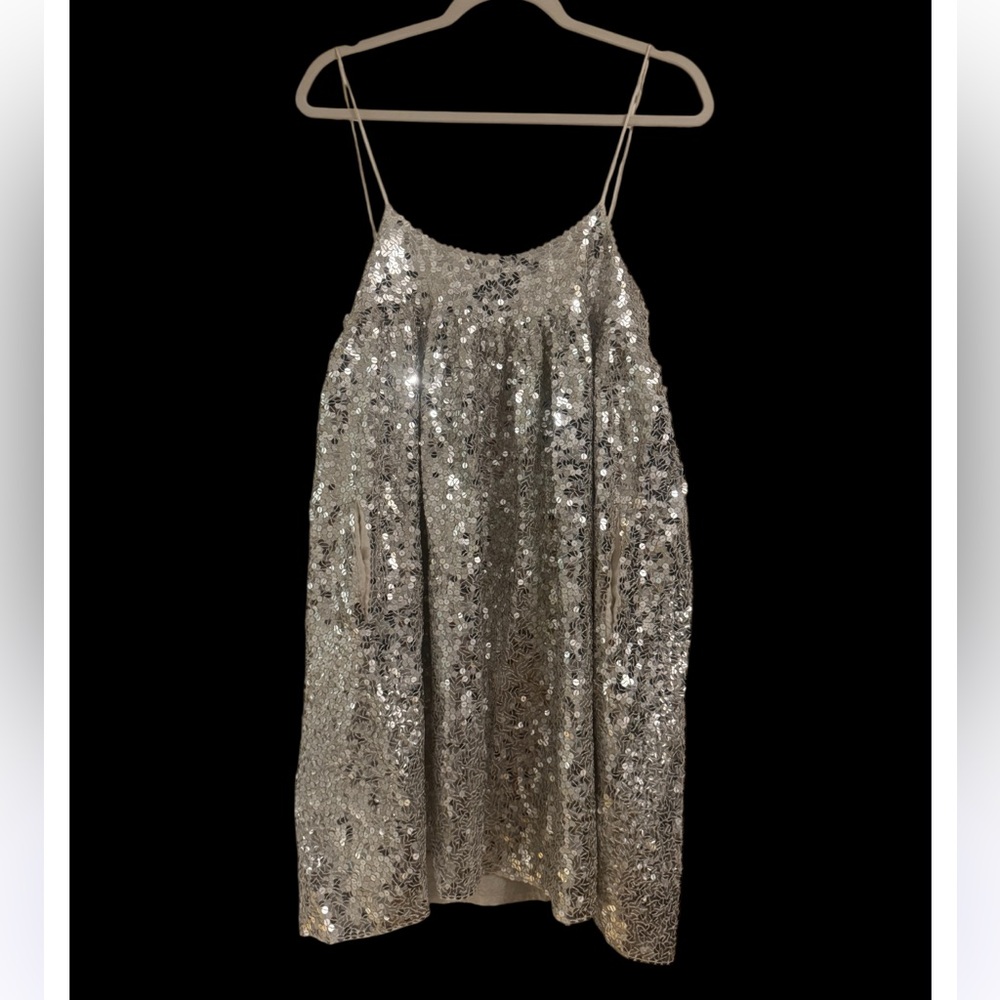 Chan Luu Silver Sequin Slip Dress
